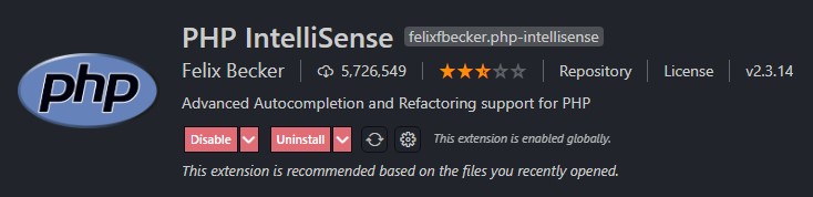 PHP IntelliSense vscode extension
